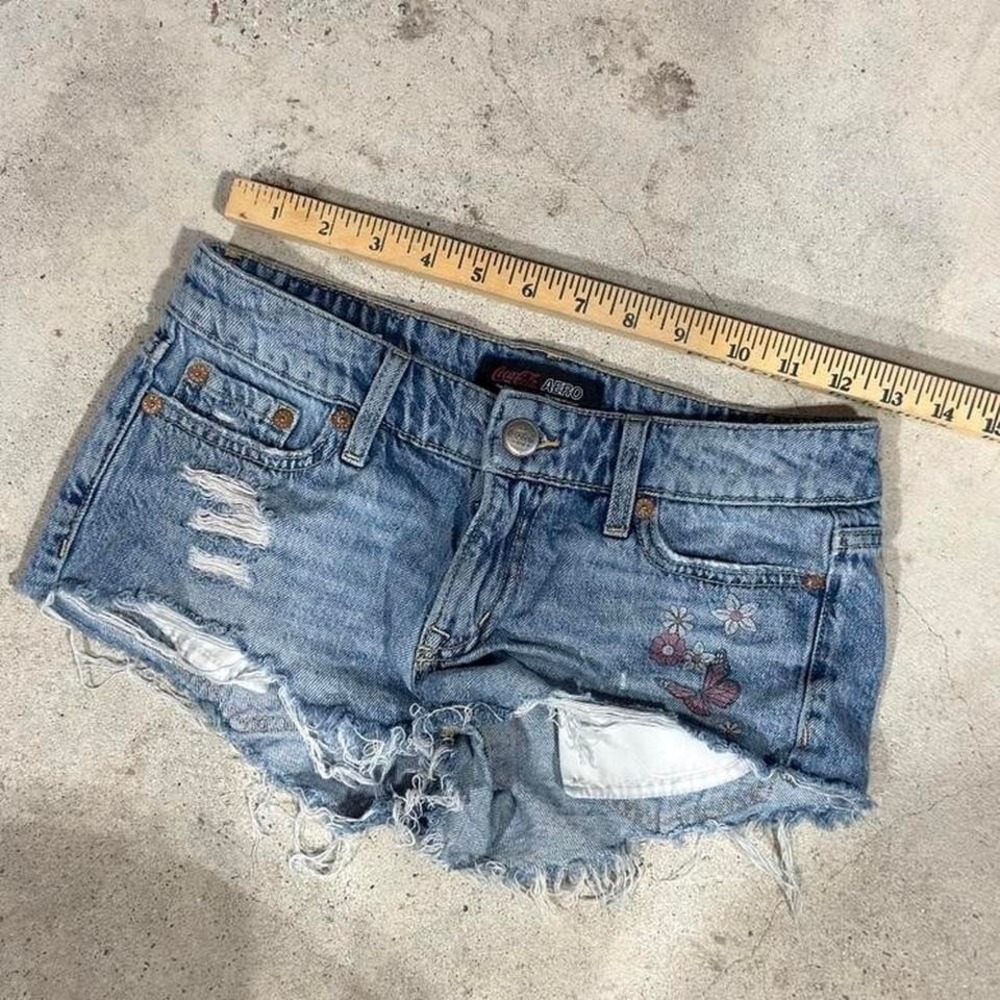 Aeropostale Coca Cola Shorts Women 00 Denim Low Rise Cut Off Y2K